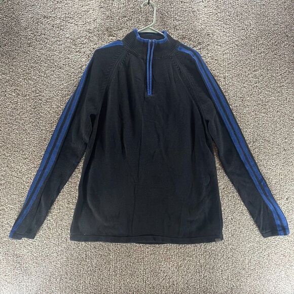 Eddie Bauer Sweater Adult XLT Black Blue Stripe Heavy Knit Pullover 1/4 Zip Mens - Picture 1 of 11